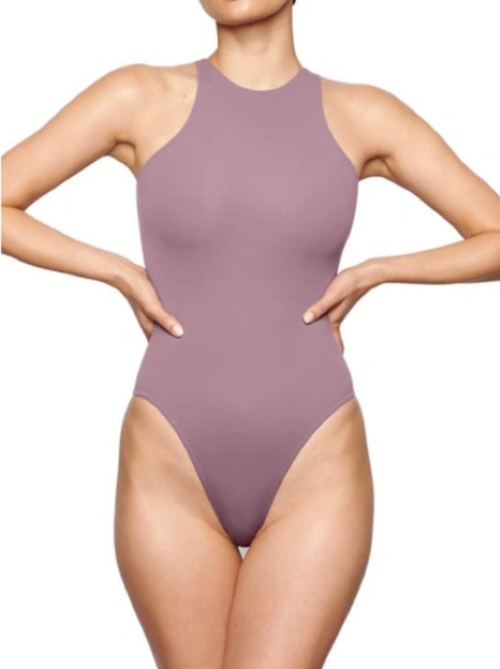 SKIMS Fits Everybody High Neck Thong Bodysuit Purple Plum